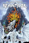 cover of Kraamlok, by Sharon Plumb. Image shows a white dragon recoiling from a mosaic of a red monster on a cliff face.
